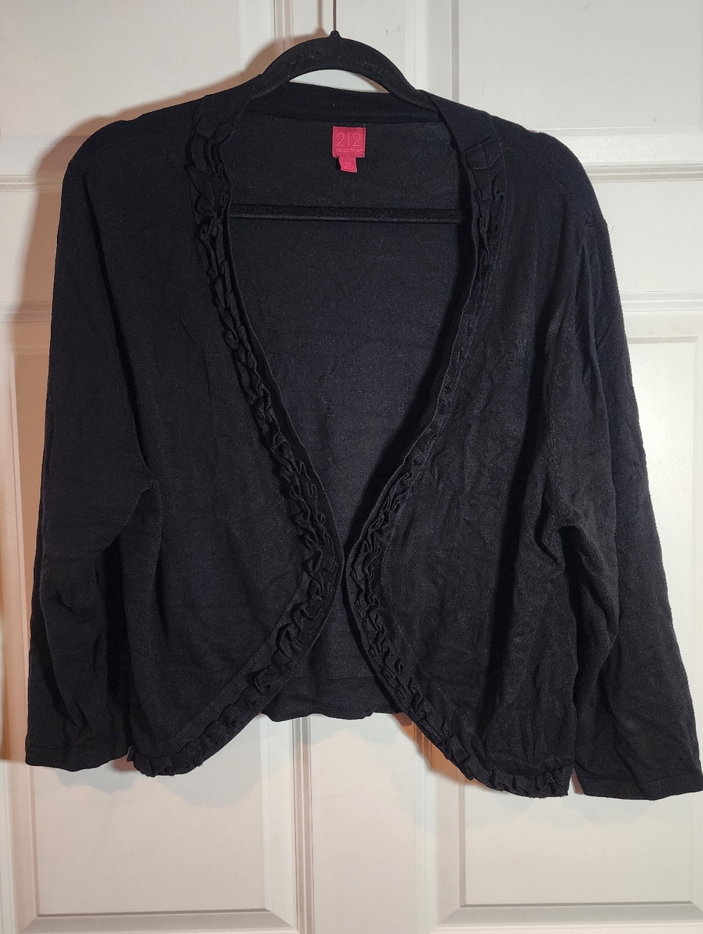 212 Collection Black Ruffle-Trim Open Front Cardigan Single Claso Closure XL